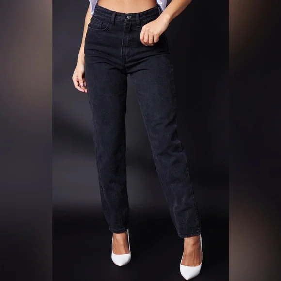 NWT PrettyLittleThing Washed Black Distressed Mom Jeans US Size 4 - Picture 5 of 16